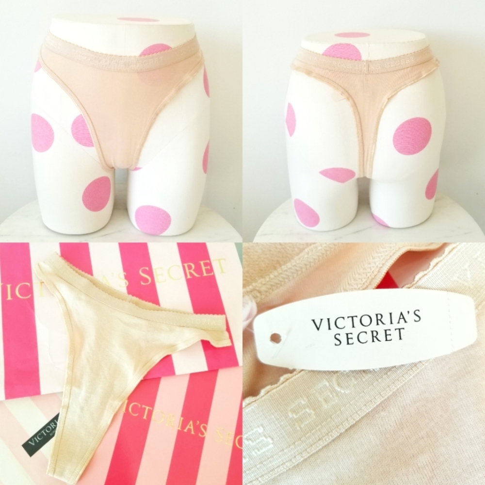 Victoria's Secret Vintage Y2K HTF Cotton High Cut Leg Logo Thong Panty NWT Nude